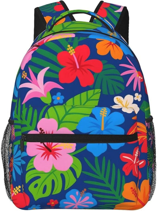 Lightweight Backpack for Gym Travel Bicycle, Big Capacity Multipurpose Anti-Theft Carry On Bag, Tropical Flowers Hibiscus Travel Hiking Bag Day Pack
