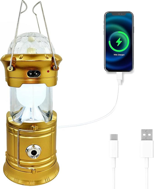Rechargeable LED Camping Lantern - Waterproof & RGB Tent Light with Phone Charger for Outdoor, Emergency, Hurricane, Storm, Power Outage (3 Light Modes)