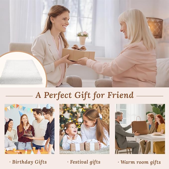 98 x 91 Extra Large White Outdoor Picnic Blanket, Woven Cotton Yarn Oversize Portable Blanket with Fringe for Camping, Lawn or Wedding. Indoor Bohemia Decorations, Machine Washable (98x91 Inches)