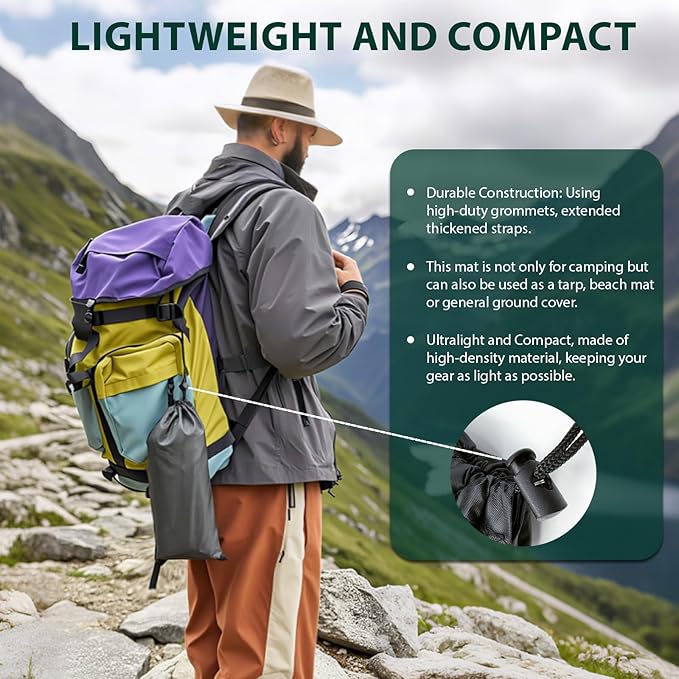 KRUI Tent Footprint, PU 2000 Waterproof Camping Tarp, Durable Tent Floor Saver for Hiking, Backpacking, Hammock, Beach and Picnic
