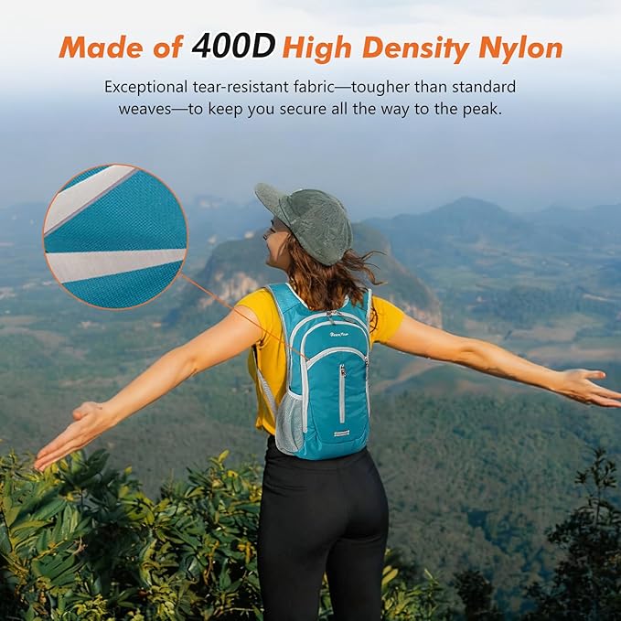 Seektop Expandable Small Hiking Backpack 12L-15L Lightweight Packable Waterproof Daypack with Phone Pocket for Women Men