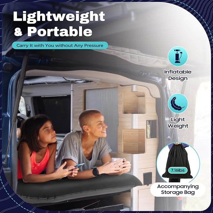 Inflatable Car Thick Air Mattress Rear Seat Inflatable Bed, SUV Inflatable Bed w/Inflatable Pump and Pillow, Foldable Design, Suitable for Camping and Car Travel