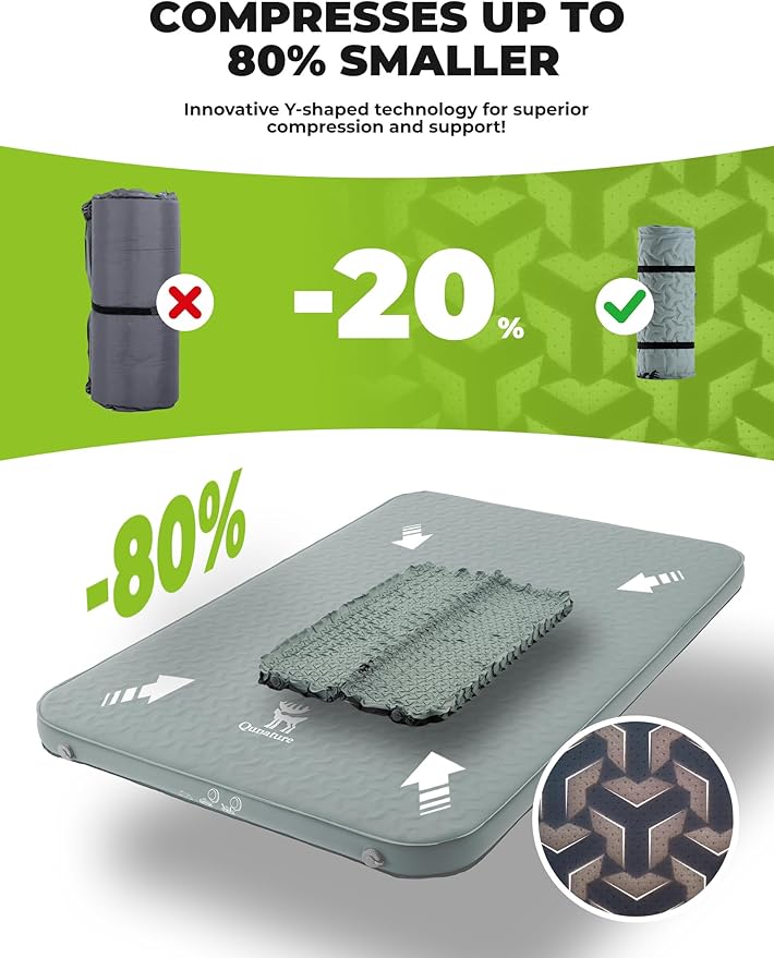 4" Thick Self Inflating Sleeping Pad with Foam, Air Camping Mattress,Innovative Y-Shaped Telescopic Structure,High R-Value and Portable Double Camping Mats for Camping