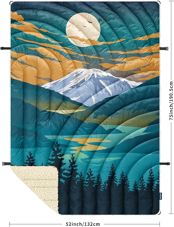 Outdoor Camping Blanket,Warm Thick Camp Blankets with Sherpa Lining Soft Fleece Camping Blanket Puffy Camping Quilt for Cold Weather Traveling, Stadium, Hiking, Picnics