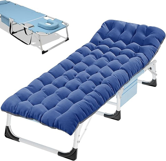 ABORON Folding Camping Cot W/Mat for Adults, Adjustable Heavy Duty Outdoor Bed,1200 D Layer Oxford Travel Camp Cots