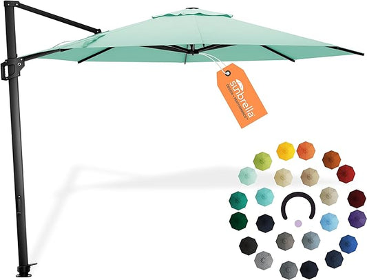 Midtown Umbrellas 10 Ft Outdoor Cantilever Patio Umbrella w/Sunbrella Canvas Glacier Fabric - 360° Rotate Offset Patio Umbrella, Deck Patio Umbrella, Backyard Umbrella & Garden Umbrella - Black Frame