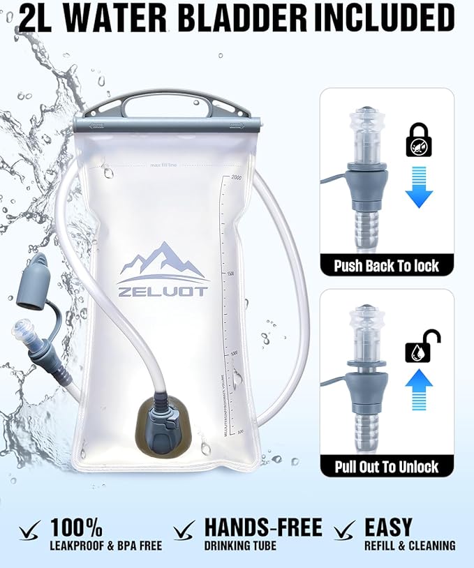 2L-3L Hydration Bladder Kit, 6 in 1 Water Bladder for Hiking Backpack, BPA Free Leakproof Water Storage Bladder with Cleaning Kit, Water Pouch Hydration Pack
