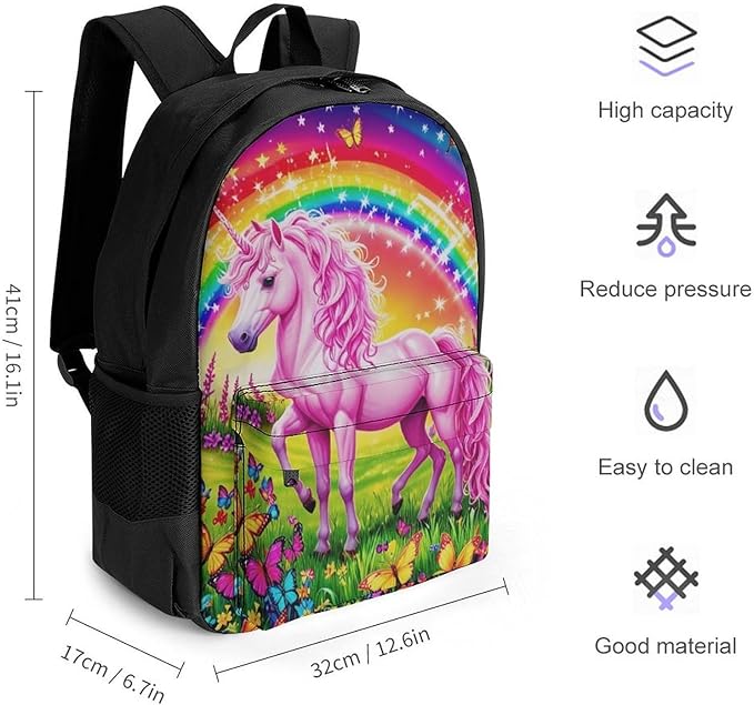 Supdreamc Daypack Backpack Multipurpose Anti-Theft Large Capacity Bookbag, Rainbow Unicorns And Butterflies Travel Hiking Camping Rucksack With Adjustable Shoulder Straps