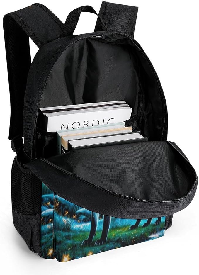 Men Women Polyester Magical Kitsune Fox Art Daypack Bookbag Big Capacity Shoulder Bag With Padded Straps for Climbing Travel Walking Cycling