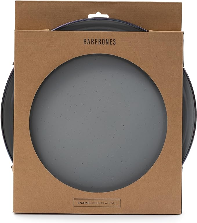 Barebones Enamel Deep Plate - Set of 2 Dinner Plates - Hand-Finished Baked Stainless Steel Trim Plate Set - Camping Kitchen and Dish Set (Slate Gray)