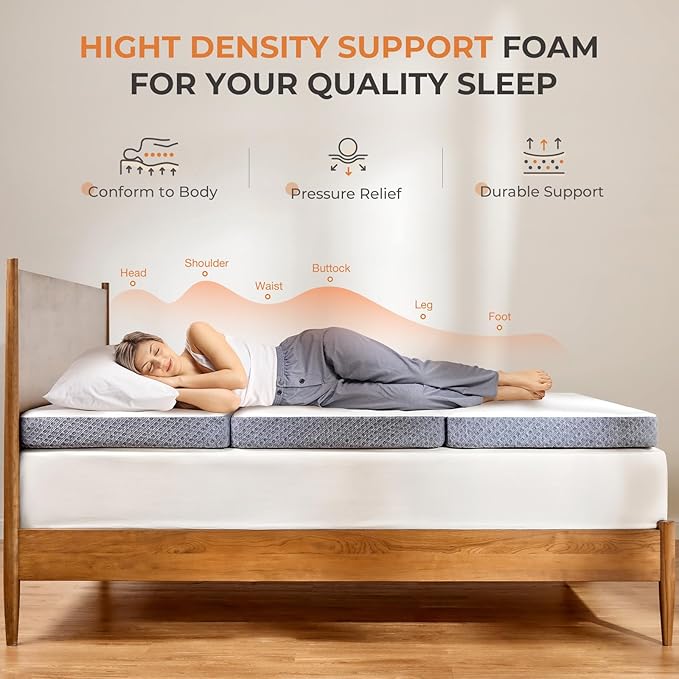 Sweetnight Tri Folding Mattress - 4-inch Single Size Foldable Mattress with a Collapsible and Washable Cover | Medium-Firm with Non-Slip Design | Suitable for RV Travel, Camping, Guest