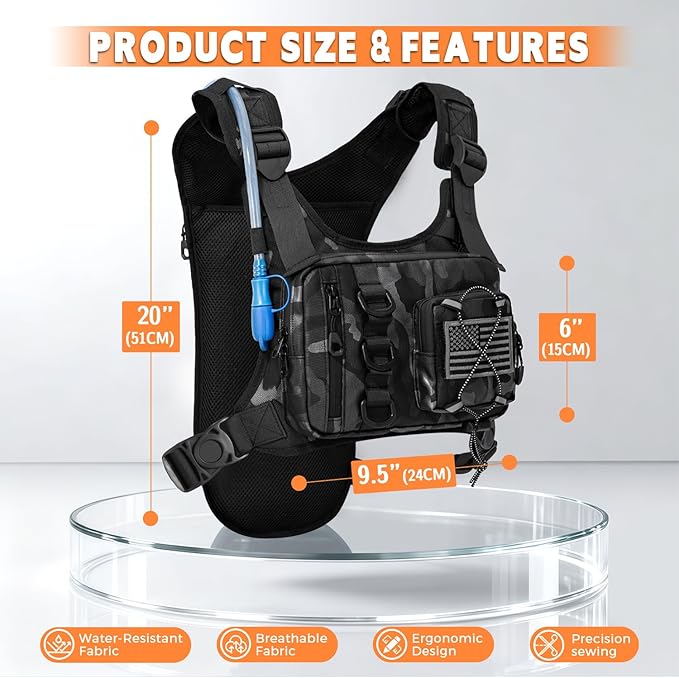 Outdoor Hydration Vest for Running & Hiking, Lightweight Breathable Water Backpack with 2.0L Bladder, Bounce-Free Chest Pack for Marathon, Cycling, Trekking for Men and Women