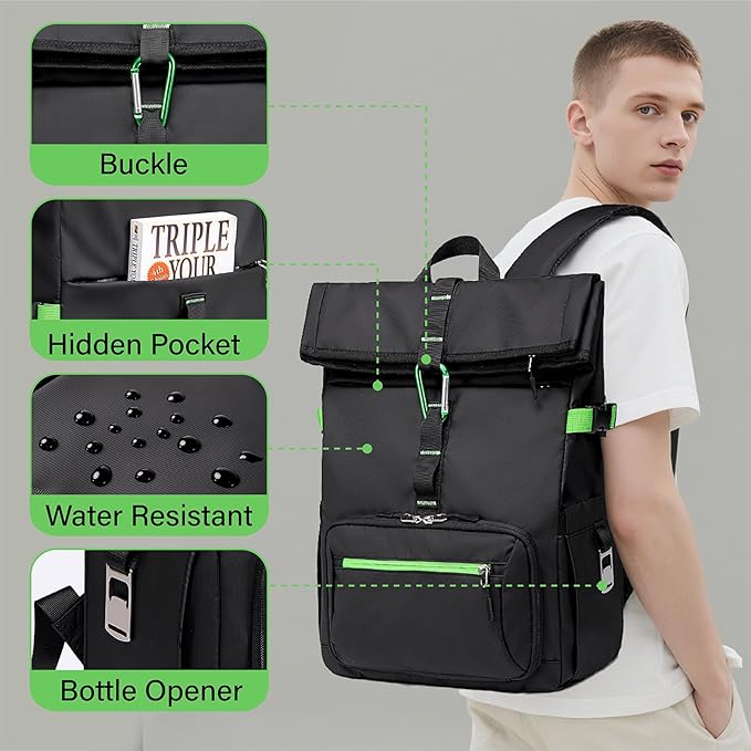 LOIDOU Lunch Backpack for Men Work, Waterproof 15.6 Laptop Backpack with Lunch Box Compartment, Insulated Lunch Bag for Business College Beach Camping Picnics, Womens Gifts Cooler Backpacks, Black