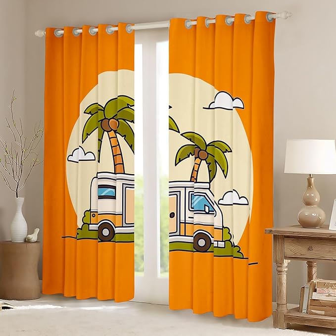 Erosebridal Happy Camping Window Drapes Camper Blackout Curtains 52" Wx84 L Hawaii Vacation Style Curtains for Bedroom Living Room,Tropical Beach Coconut Tree Window Treatments 2 Panels