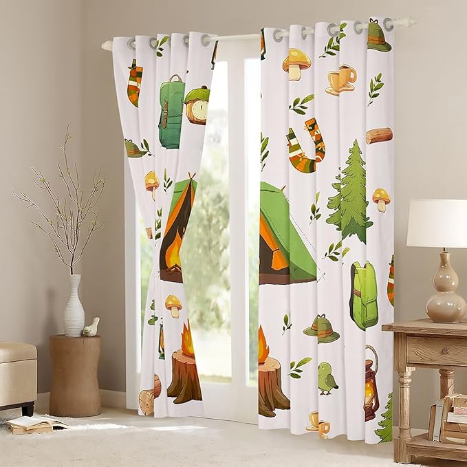 Feelyou Adventure Camping Nature Curtains for Bedroom Living Room Camping Theme Blackout Shades Camper Room Darkening Curtain Window Treatments, 2 Panels 38 x 54 Inch Decor