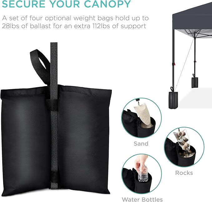 Best Choice Products 8x8ft Pop Up Canopy Tent, Outdoor Shade, 1 Person 1 Minute Set Up, Carry Case, 4 Weight Bags - Gray