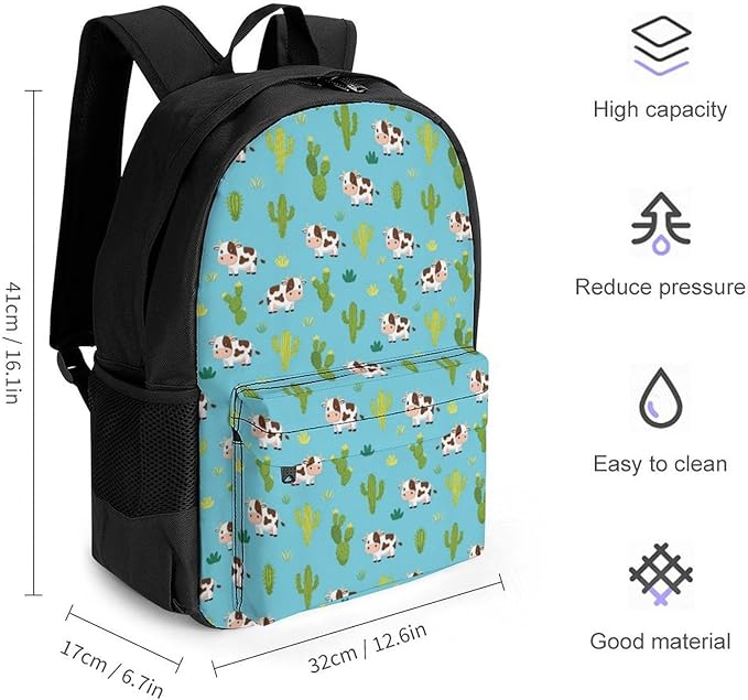 Men Women Lightweight Shorthorn Cattle And Cautus Casual Daypack Large Capacity Bookbag With Adjustable Shoulder Straps for Gym Business Bicycle