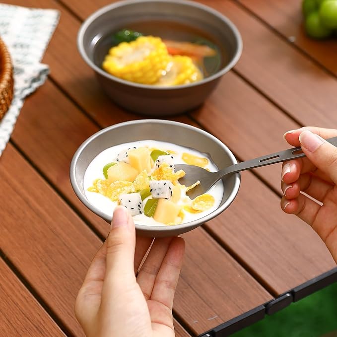 Pure Titanium Camping Sauce Dish 2 Pieces 4.6 inch Salad Sacue Bowl for Backpacking Outdoor Hiking