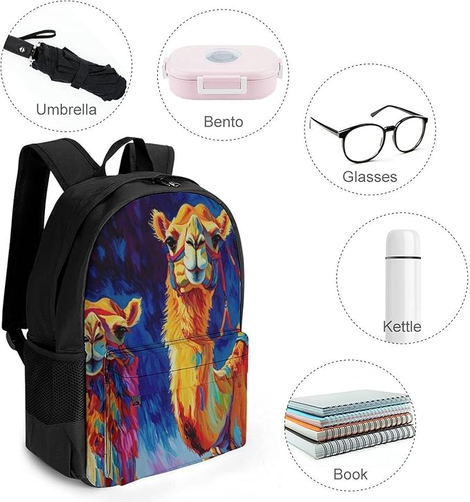 Daypack Bookbag Multipurpose Anti-Theft Big Capacity Carry On Bag, Camel Watercolor Travel Hiking Camping Rucksack With Padded Straps