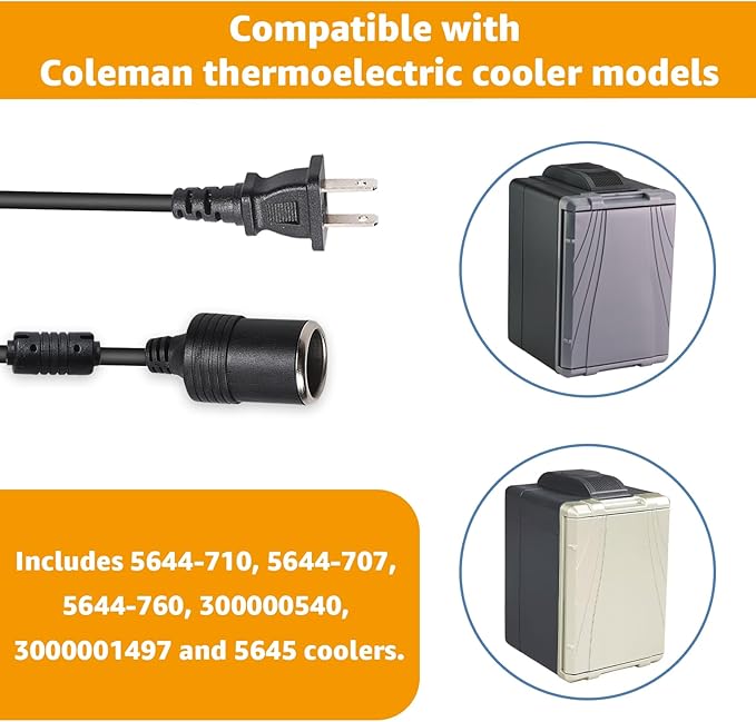 Power Cord Compatible with Coleman,Stirling Electric Cooler,Replacement for Coleman 40 Quart PowerChill Thermoelectric Cooler Power Supply