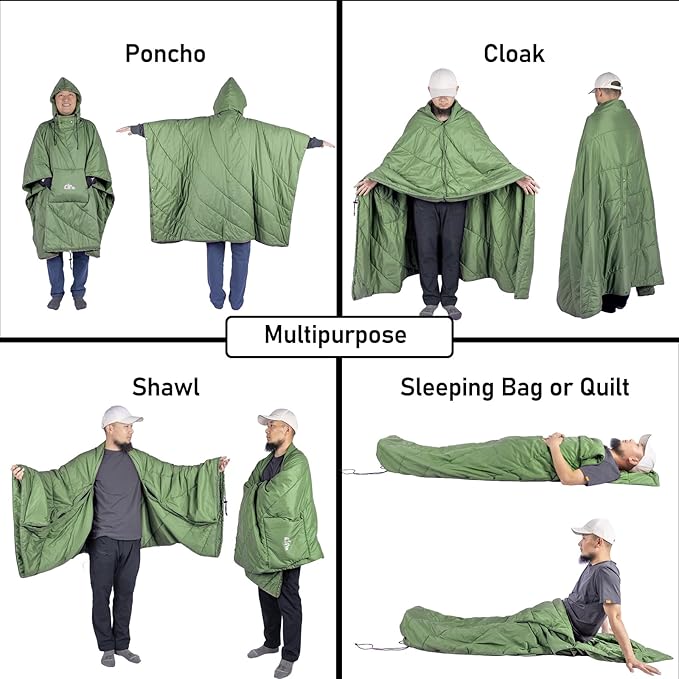 iClimb Hooded 3M Thinsulate Insulation Warm Camping Blanket Wearable Poncho Ultralight Compact
