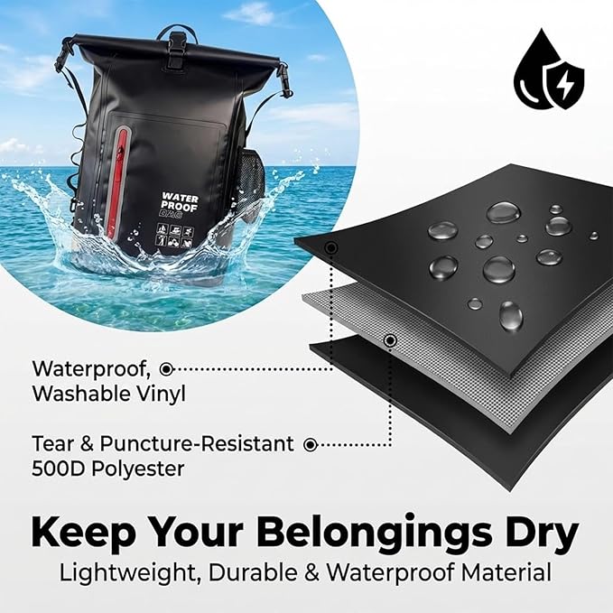 Dry Bag Waterproof 25L-Floating&Lightweight Bags for Women Waterproof Backpack for Kayaking, Boating, Fishing,Paddle boarding, Camping, Hiking,Roll-Top Seal&Adjustable Shoulder Straps