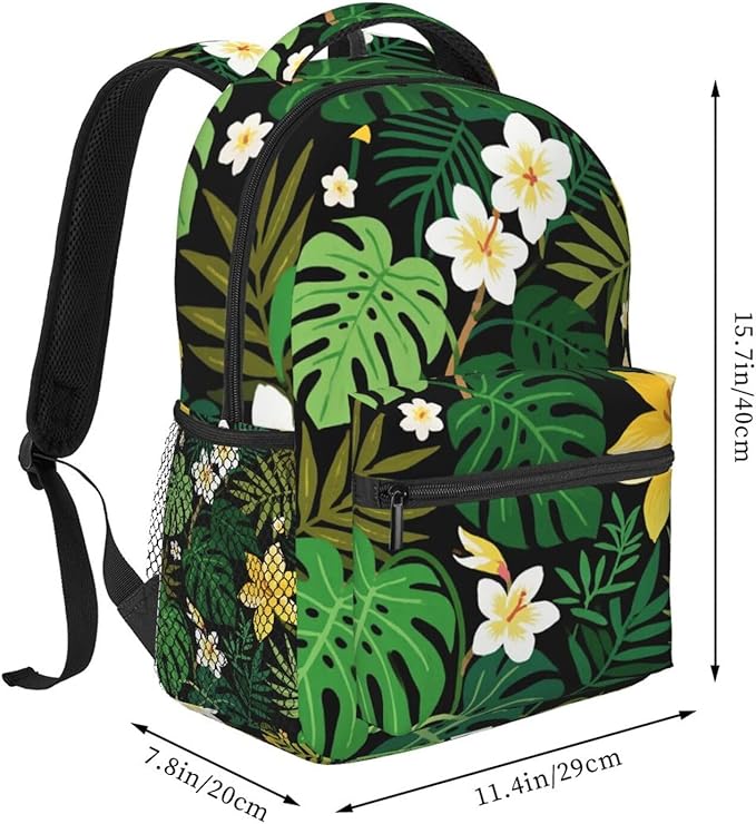 Men Women Lightweight Hawaii Tropical Flowers And Jungle Palms Art Casual Daypack Big Capacity Bookbag With Padded Straps for Gym Travel Walking Cycling