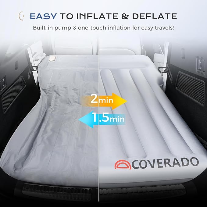 Coverado SUV Air Mattress with Wireless Built-in Pump & Pillows, Durable Thickened 300D Oxford Fabric Car Air Bed for Camping, Quick Easy Set-Up, Universal Air Mattress for SUVs, Minivans