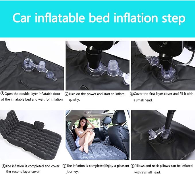 Inflatable Car Air Mattress Back Seat Bed with Air Pump,Thickened Portable Car Travel Sleeping Camping Air Mattress Blow Up Bed for Car Universal SUV