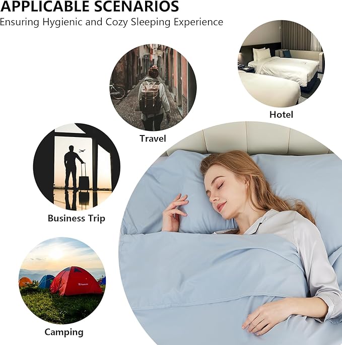 Sleeping Bag Liner Camping Adult Sleep Sack Lightweight Travel Sheet for Hotel Bed Compact Ultralight Essential Cleaning Supplies Kit Travel Bedding Set for Backpacking