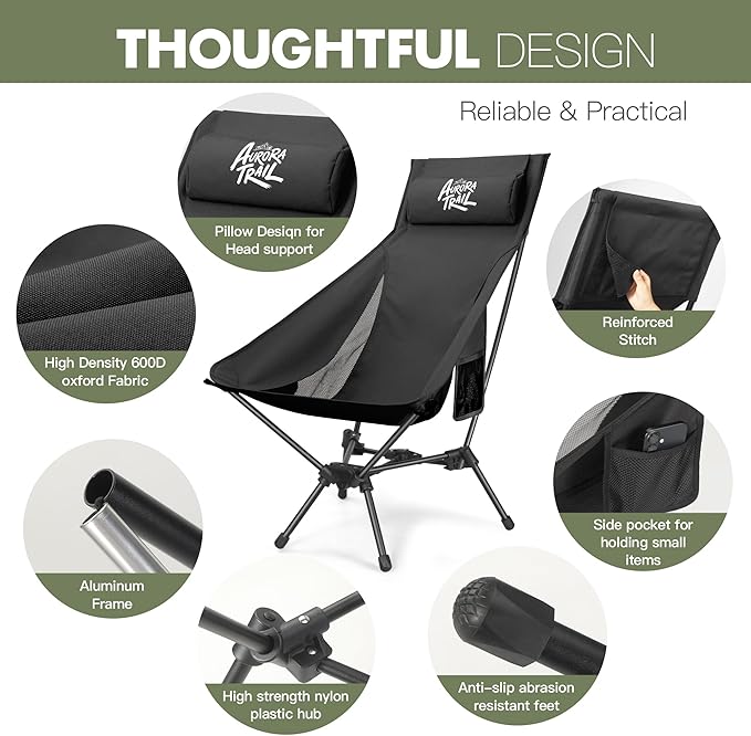 Compact Folding Camping Chair,Backpacking Chair,Supports 374lbs,Portable Travel & Hiking Chair,Lightweight Design,Perfect for Hiking Gear, Picnics and Traveling