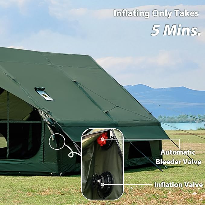 Inflatable Camping Tent with Hand Pump Waterproof Outdoor Blow up Tent 2-8 Person Oxford 4 Season Glamping Air Tent Cabin House with Mesh Windows & Door