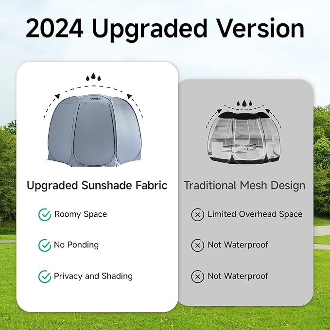 Patio Gazebo 12x12 Screen House Room, LEEDOR® Pop Up Outdoor Gazebo Tent with Roll Up Mosquito Netting, Easy Setup & Waterproof & Sunshade, Suitable for Camping Trip, Backyard, Beach, Picnic - Grey