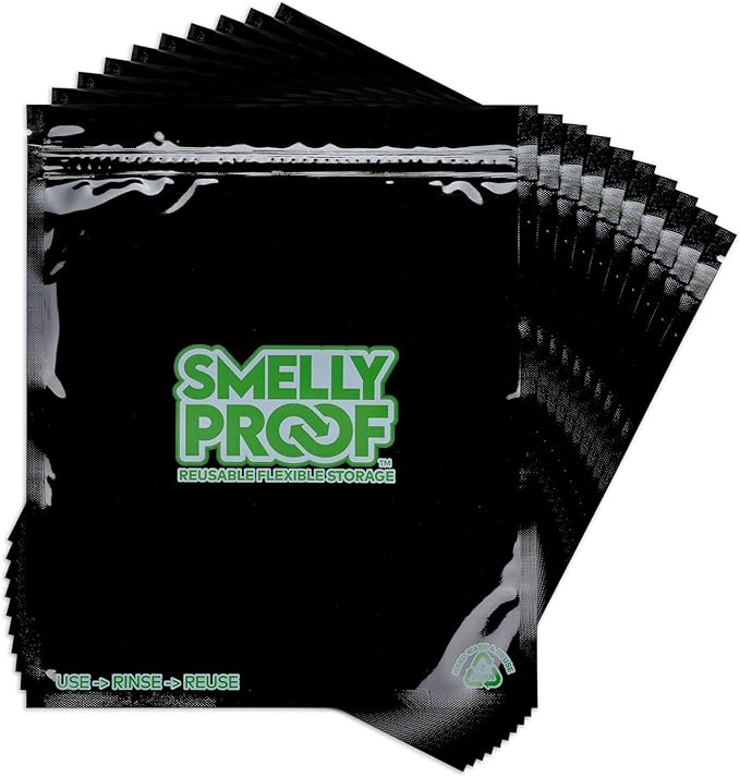 Smelly Proof Reusable Bags Black, 4-MIL Thick HEAVY DUTY, US-Made BPA Free, No PEVA, Non-Silicone, Reusable Food Storage Bags, Reusable Freezer Bags, Quart 8.5" x 10" 50-Pack