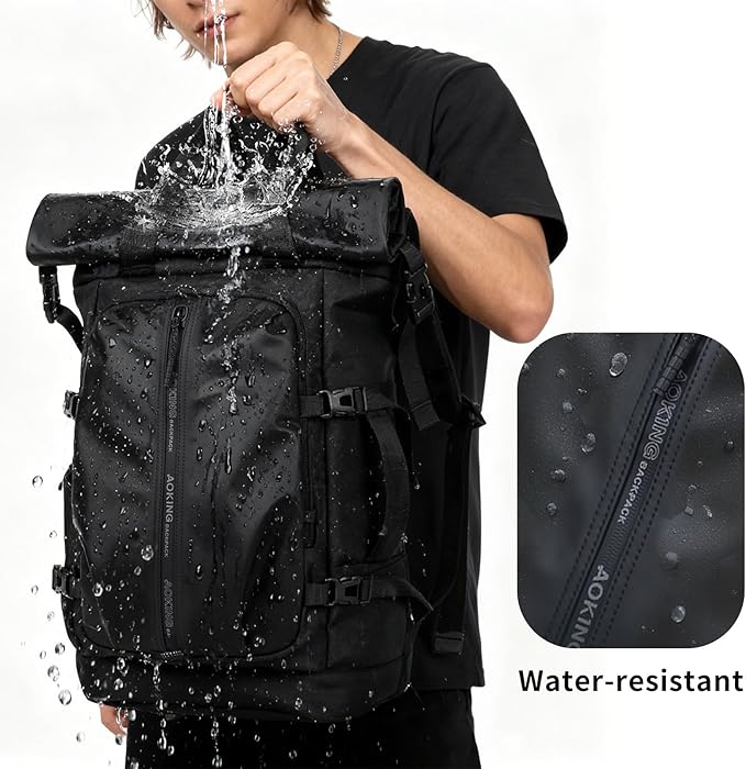 Rolltop Backpack, Travel Rucksack for Men Women, Anti Theft Backpacks with 15.6-inch Laptop Compartment, Waterproof Casual Daypack for Work, Business, Commuter and College