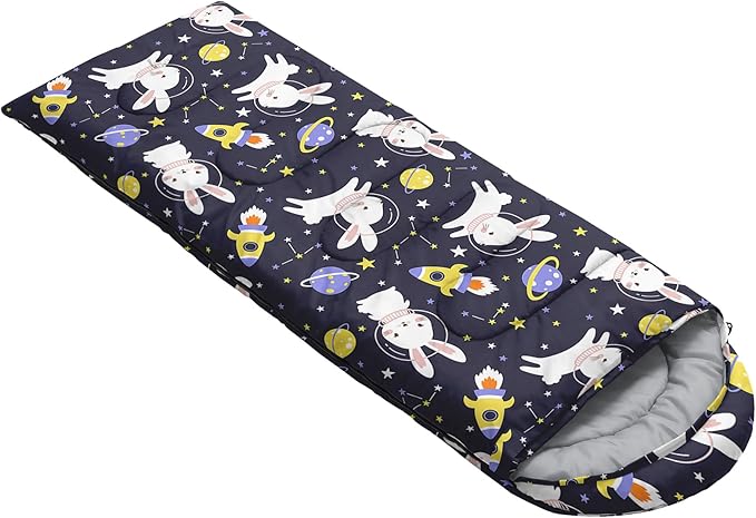 AILONEN Kawaii Puppy Sleeping Bag for Kids Boys Girls,Warm and Cool Weather,Lightweight,Waterproof Backpacking,Cartoon Cute Dog & Duck Animal Themed Blue Sleeping Bag for Camping