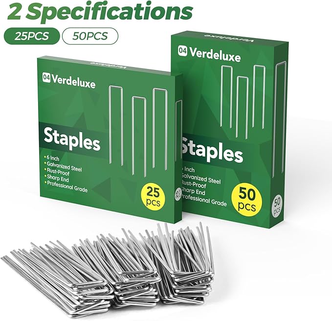 50 Pack Garden Staples,6 Inch 11 Gauge Galvanized U-Shaped Garden Stakes,Heavy-Duty Ground Lawn Stakes for Inflatables,Irrigation Tubing,Holding Fence,Weed Barrier Fabric,Decoration