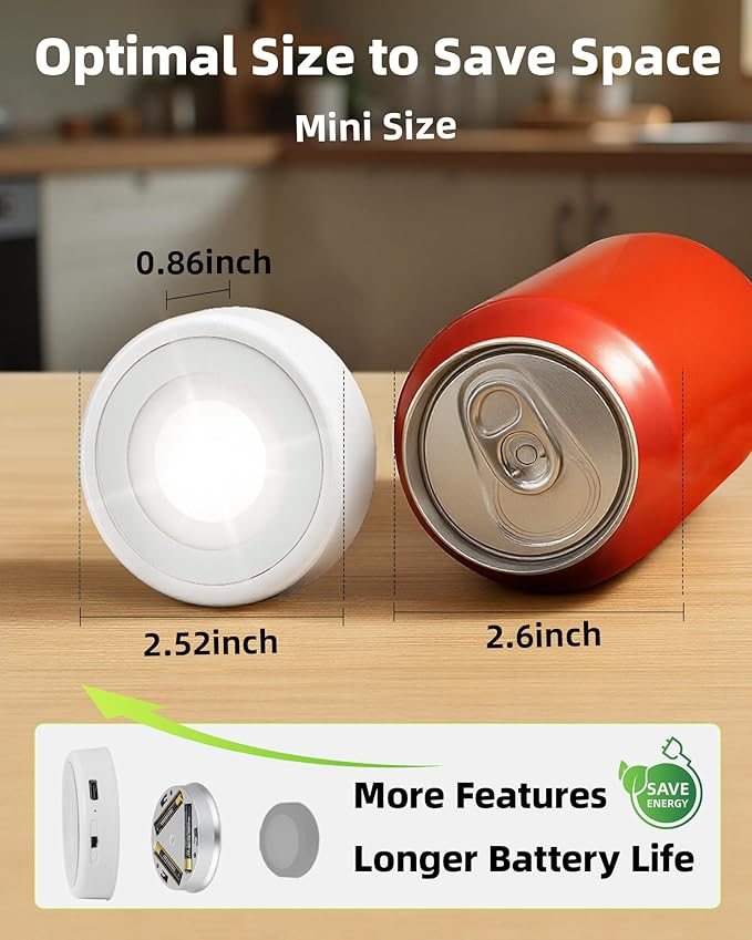 EZVALO LED Puck Lights, 50Lumens, Touch Light, 2.5'' Mini Tap Light, Rechargeable Sitck On Tap Lamp, 3 Color Temps, Under Cabinet Lights Wireless, Ideal for Kitchen,Closet,Pantry,Camper(4 Pack)