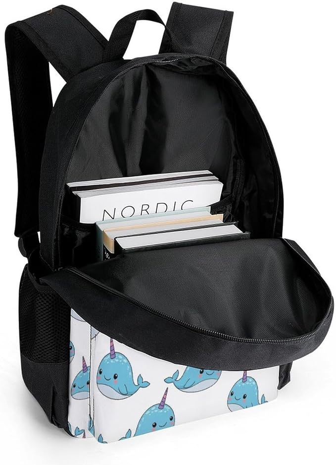 Backpack Polyester Multipurpose Anti-Theft Unicorn Whale Narwhal Shoulder Bag Big Capacity Gym Outdoor Hiking Backpack With Padded Straps