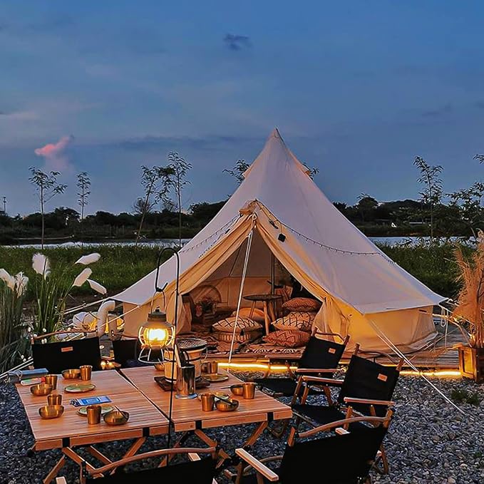 Cotton Canvas Bell Tent, Luxury Glamping Tent, Yurt Tents for for All Year Living, Waterproof Bell Tent for 4/8/10/12 Person Family Camping Outdoor Hunting Christmas Party in 4 Seasons 13.1Ft/4M