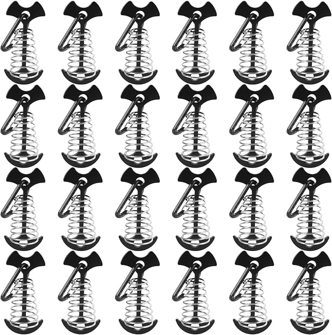 STARVAST 24PCS Deck Anchors Pegs with Carabiners, Rope Tent Tie Down Stakes Clips, Tie Down Anchor Rope Tensioner, Canopy Tent Anchors Outdoor Camping Tent Accessories (Black)