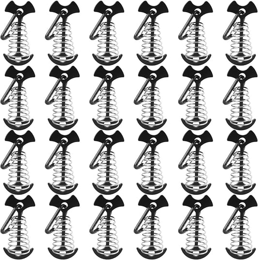 STARVAST 24PCS Deck Anchors Pegs with Carabiners, Rope Tent Tie Down Stakes Clips, Tie Down Anchor Rope Tensioner, Canopy Tent Anchors Outdoor Camping Tent Accessories (Black)