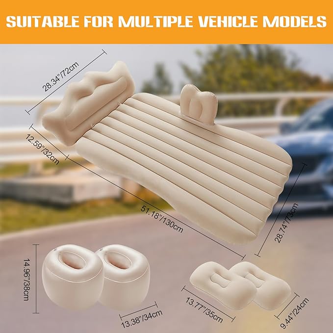 Ergocar Inflatable Mattress Camping Thickened Portable Travel Camping Flocking Bed Double-Layer Inflatable Valve Suitable for Suvs, Rear Seats, Automobiles