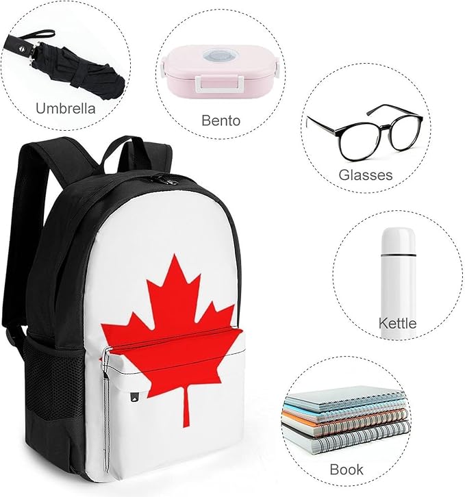 Men Women Polyester Canadian Canada Flag Daypack Big Capacity Shoulder Bag With Adjustable Shoulder Straps for Camping Travel Walking Cycling