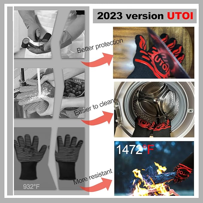 BBQ Grill Gloves Kit, 1472°F Heat Resistant BBQ Gloves, Meat Shredder Claws & Silicone Basting Brush for Grilling, Smoker, Baking, Barbecue & Outdoor Cooking