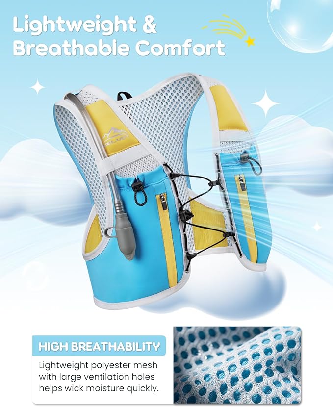Kids Hydration Backpack with Water Bladder, USA Original Patent, Adjustable Reflective Running Vest with 8 Pockets, Lightweight Kids Hiking Backpack for Boys & Girls