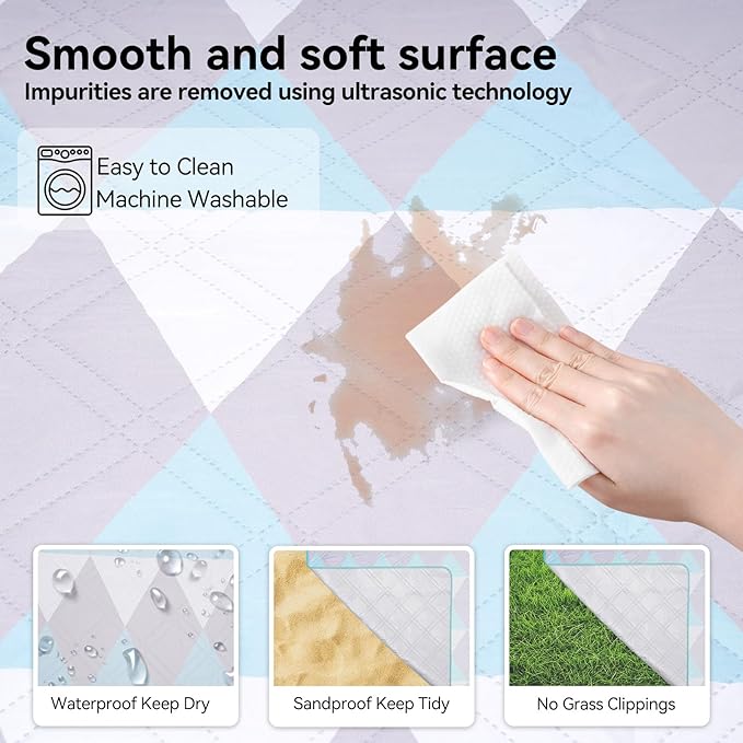 Picnic Blanket Waterproof – Large Sandproof Beach Blanket & Beach Mat, Foldable Machine Washable Outdoor Lawn Blanket, Stadium Blanket & Outside Blankets for Grass, Camping, Park, Travel