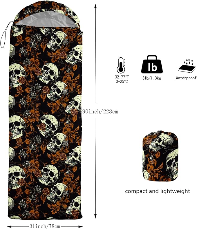 Sleeping Bags for Adults and Kids，3D Printing Camping Sleeping Bag for Girls Boys Lightweight Waterproof Cold/Warm 3-Season，Outdoor Travel with Compression Bags