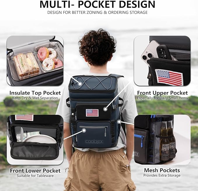 Large Backpack Cooler 36 Can Cooler Backpack with 2 Insulated Compartments Leak Proof Waterproof Travel Backpack, Camping Beach Picnic Lunch Thermal Bag for Women and Men