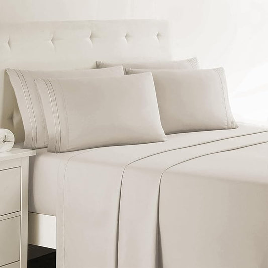 Clara Clark Full Sheets - Hotel Luxury 6 Piece Bed Sheets for Full Size Bed - Soft Bedding Sheets & Pillowcases, Fits Mattress up to 16 inch deep. Full, Linen